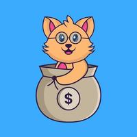 Cute cat in a money bag. vector