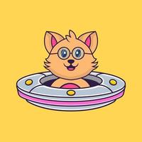 Cute cat Driving Spaceship Ufo. vector