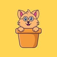 Cute cat in a flower vase. vector
