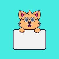 Cute cat holding whiteboard. vector