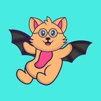 Cute cat is flying with wings. vector