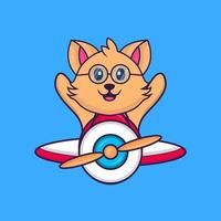 Cute cat flying on a plane. vector