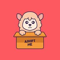 Cute sheep in box with a poster Adopt me. vector