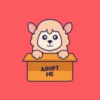 Cute sheep in box with a poster Adopt me. vector