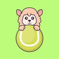 Cute sheep playing tennis. vector