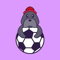 lindo perro jugando al fútbol. vector