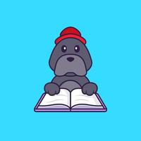 Cute dog reading a book. vector