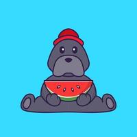 Cute dog eating watermelon. vector