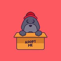 Cute dog in box with a poster Adopt me. vector