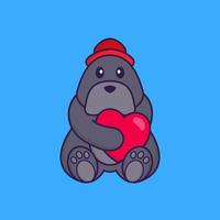 Cute dog holding a big red heart. vector