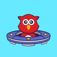 Cute bird Driving Spaceship Ufo. vector