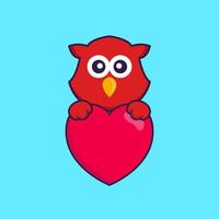 Cute bird holding a big red heart. vector