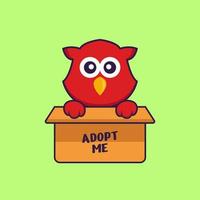 Cute bird in box with a poster Adopt me. vector