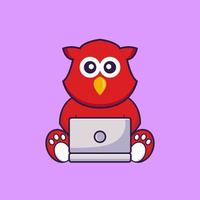 lindo pájaro usando laptop. vector