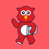 Cute bird holding a book. vector