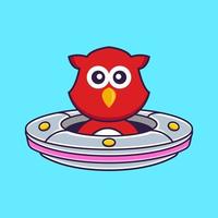 Cute bird Driving Spaceship Ufo. vector