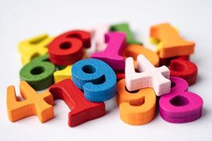 Math number colorful on white background, education study mathematics learning teach concept. photo