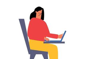 cute happy girl with a laptop sitting on a chair, remote work, study vector