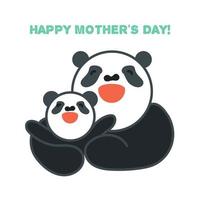 pegatina, tarjeta con feliz madre e hijo panda vector