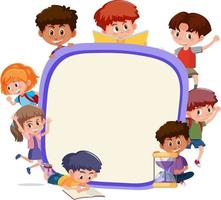 Empty board with many children cartoon character vector