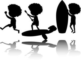 Set of kids silhouette with reflex on white background vector