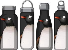 Set of different thermos bottles with penguin pattern vector