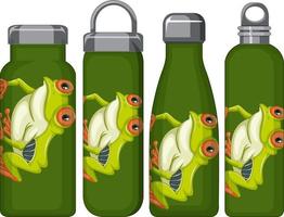 Set of different thermos bottles with frog pattern vector