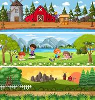 Different nature landscape at daytime scene with cartoon character vector