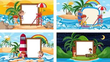 Set of different tropical beach scenes with blank banner vector