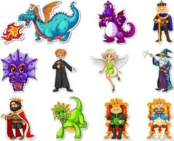 Sticker set with different fairytale cartoon characters vector