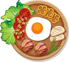 Top view of breakfast set in a dish in cartoon style isolated vector