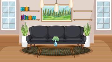 Escena interior de la sala de estar con muebles y decoración de la sala de estar. vector
