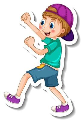 Sticker template with a boy cartoon character isolated