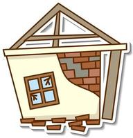 A sticker template with a destroyed house isolated vector