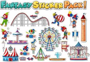 Sticker set with amusement park and funfair objects vector