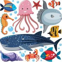 Dibujos animados de vida marina de patrones sin fisuras con carácter de animales marinos vector