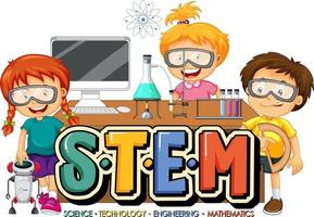 STEM education logo with many kids cartoon character vector