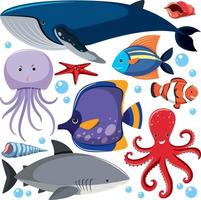 Cartoon Sea Life Seamless Pattern with Sea Animals character vector