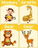 Educational English word card of wild animals vector