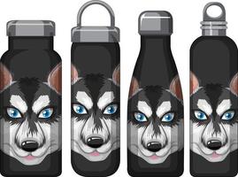 Conjunto de diferentes termos negros con patrón de husky siberiano vector