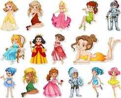 Sticker set with different fairytale cartoon characters vector