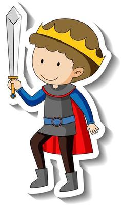 Sticker template with a boy wearing king costume isolated