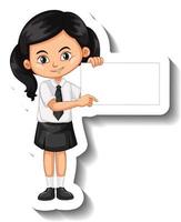 Student girl holding empty board cartoon sticker vector