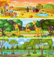 Set of different nature landscape at daytime scene vector