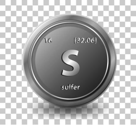 Sulfer Chemical symbol with atomic number and atomic mass