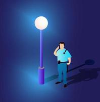 Ultraviolet neon street lamp Isometric people walking vector