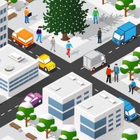 Isometric 3D winter Christmas illustration of the city vector