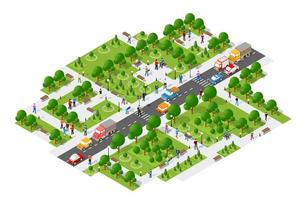 Isometric people walking lifestyle socializing in urban vector