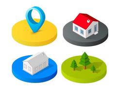 Isometric vector 3D icon city buildings for web concept set