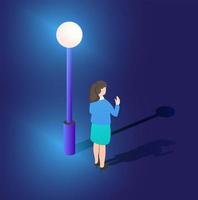 Ultraviolet neon street lamp Isometric 3D illustration vector